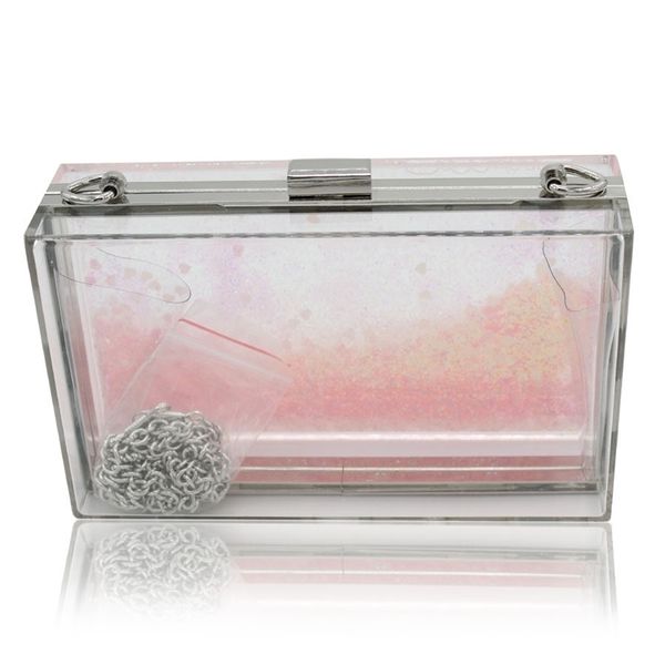 

new acrylic liquid quicksand pink peach heart sequin one shoulder dinner bridesmaid bag