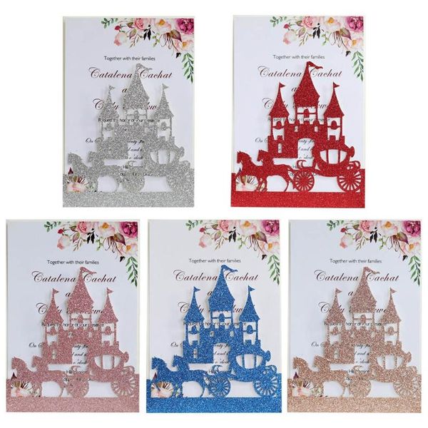 

greeting cards 13ma 20x wedding invitations card glitter hollow castle invite envelope bridal shower