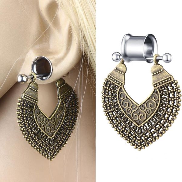 Espansore dell'orecchio Acciaio inossidabile Doppio svasato Orecchino di espansione cavo Retro Love Flesh Tunnel Plugs Anodizzato Puntura Body Jewelry Stud