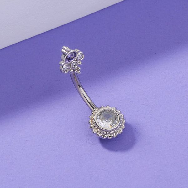 

2021 new imperial purple crown zircon nail fashion navel ring human body puncture jewelry female, Silver