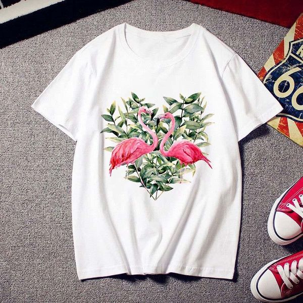 

women's t-shirt 2021 flamingo beauty print fashion trendy 90's harajuku short sleeve white summer top