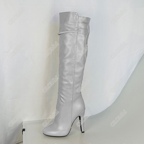 

boots olomm handcrafted woman knee high-heel boots round toe beautiful  color party shoes and size 5-10.5 0fu8, Black