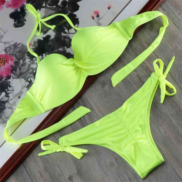 Bikini Ruching Bum S Set Pad Push Up Plus Plus Размер Купальники Женщины Bandage Купальник Купальник Купальник Плавание для 210621