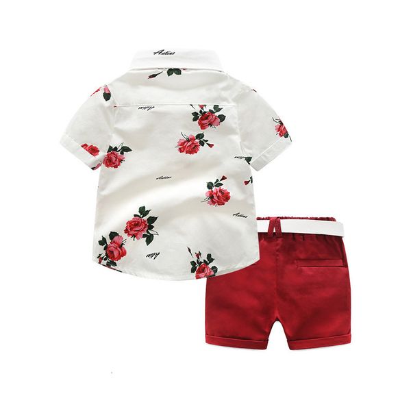 

children's summer children's set rose print shirt two piece belt, Blue