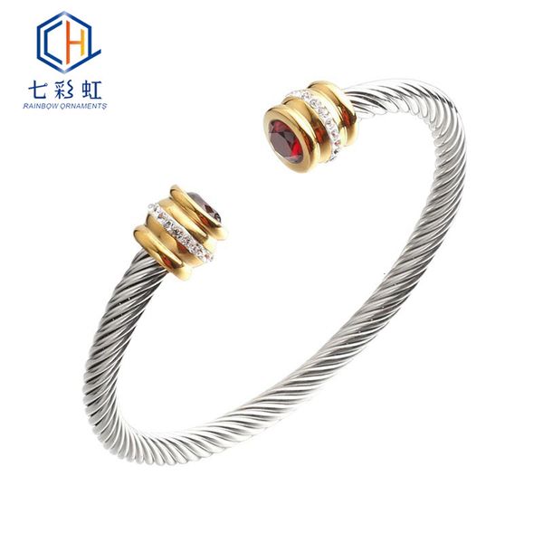 

bangles bracelet titanium steel , colorful jewelry, stone inlaid twist rope, Black