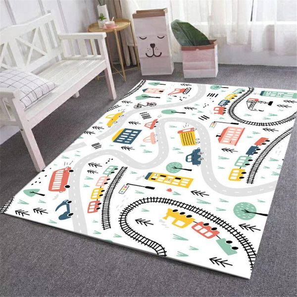 

carpets nordic cartoon car traffic track white kids carpet bedroom soft antis-lip play mat for children boy rug cute bedside