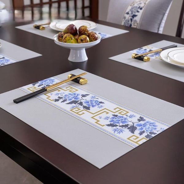 Matten Pads Moderne Grau Tischset Wasserdicht Chinesische Kunst Hitzebeständig Nicht Slip Rechteck Tischset Esstisch Dekoration EI50PM
