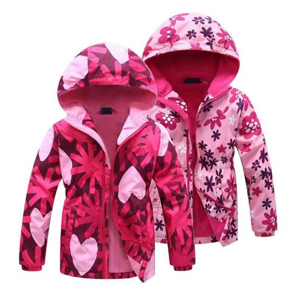 

girls jacket spring children's flower fleece clothes coat windbreaker outerwear kids polar windproof 3-12t 210913, Blue;gray