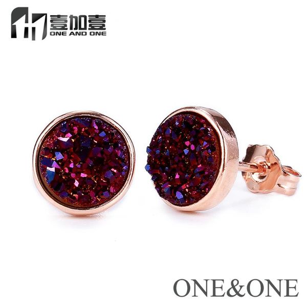 

stud round 8mm crystal earrings jewelry 13 colors druzy wholesale women fashion earring natural drusy for party/gift, Golden;silver