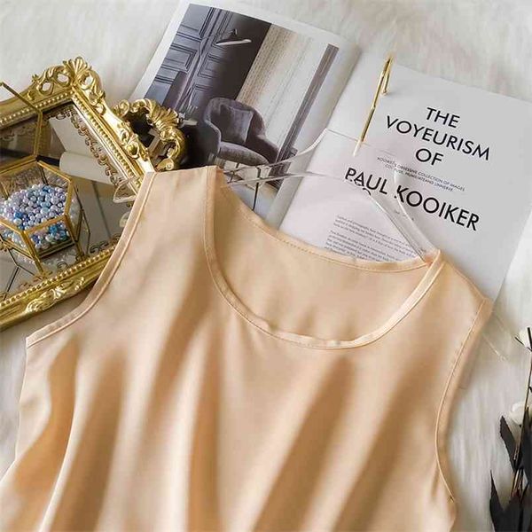 

women halter o-neck strap basic cami sleeveless satin chiffon tank women's summer silk camisole plus size 210507, White