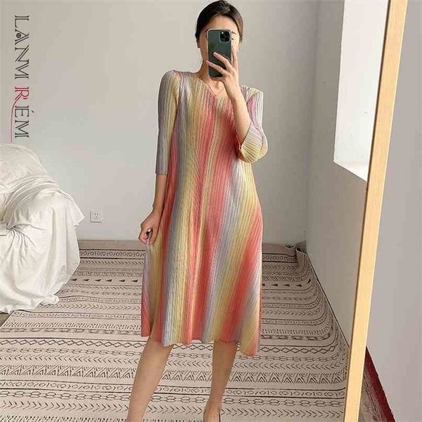 

women's pleated dress v-neck printing loose large size temperament fit fashion summer 2h1015 210526, Black;gray