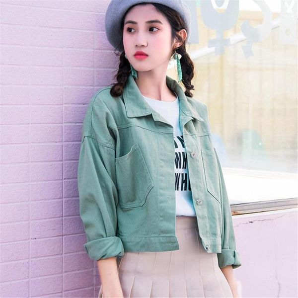 

women's jackets candy color denim jacket women 2021 summer big pocket jeans coat casual short for sweet girl basic coats chaqueta mujer, Black;brown