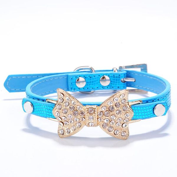 

dog collars & leashes cat shiny collar rhinestone bow necklace pets pu leather adjustable bling puppy decorations chihuahua accesorios cute