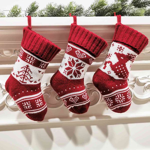 

2022 new decorations tree snow deer pattern knitted christmas socks gift bag