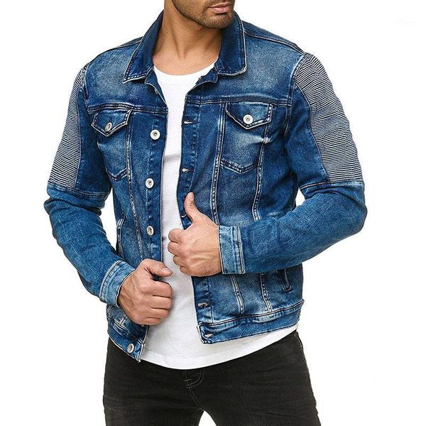 

men's jackets in spring and autumn fashion wash pocket decorative pleated denim jacket motor bike for men, Black;brown