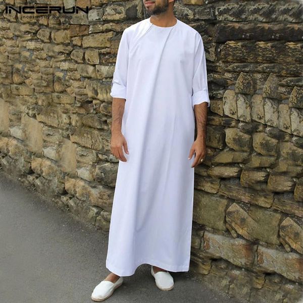 

muslim men islamic arab kaftan solid 2021 loose o neck long sleeve jubba thobe dubai middle east men robes abaya s-5xl incerun, Red