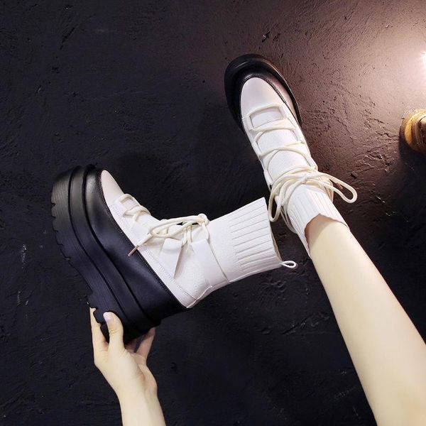 

boots style spring and autumn single 's versatile elasti ritish platform ankle shoes women, Black