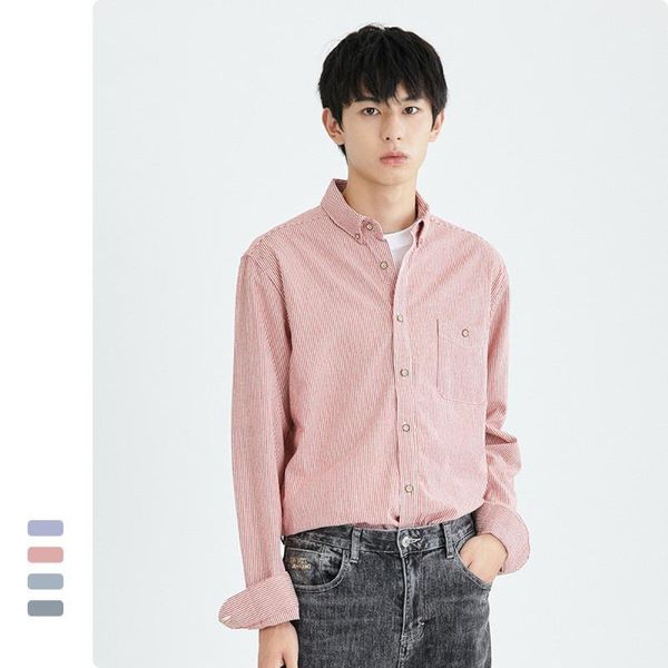 

men's casual shirts long-sleeved shirt striped japanese square button-down collar non-iron stretch soft design pocket, White;black