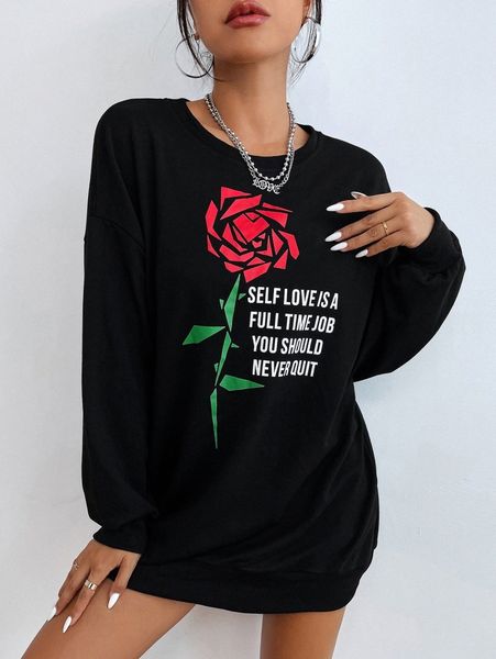 

floral & slogan graphic oversized sweatshirt y3y0#, White;black