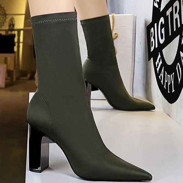 

boots fashion women ankle elastic fabric socks high-heel autumn winter shoes booties female, Black