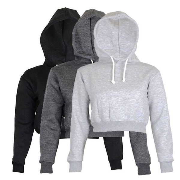 Sonbahar Kadın Hoodies Katı Kırpma Hoodie Uzun Kollu Jumper Kapüşonlu Kazak Coat Casual Kazak Üst Sudaderas Mujer 210518