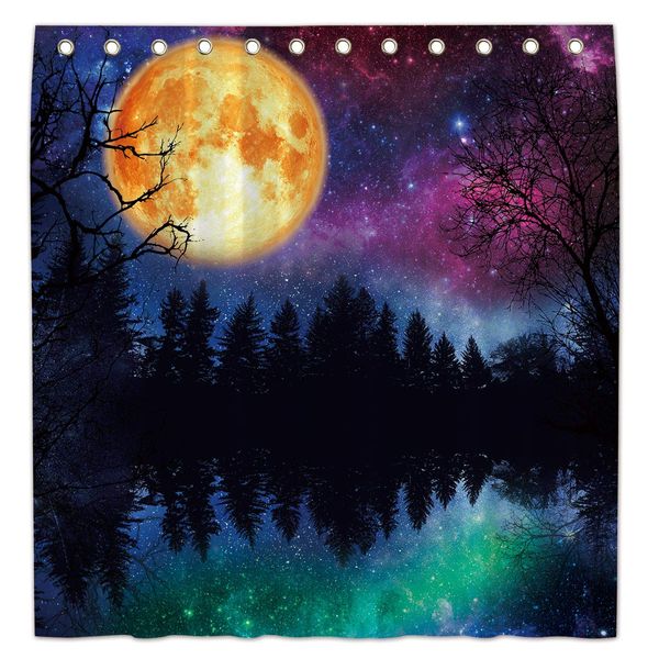 

72x72 inch starry nebula night sky shower curtain for bathroom sets full moon forest home bath decor decoration customizable