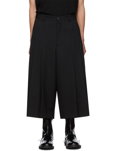 

men's pants fashion trend singer catwalk handmade tailored loose culottes two-layer patchwork casual, Black