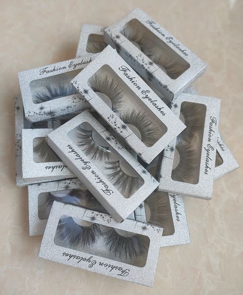 

wholesale 25mm long and dramatic real mink eyelashes 5d large lashes false eyelash packing in silver glitter paper box 15 styles dhl
