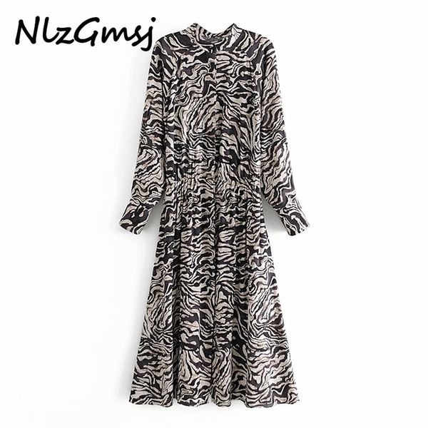 

dres zebra print crew neck long sleeve open back dress elegant chic office robe longue femme 210628, Black;gray