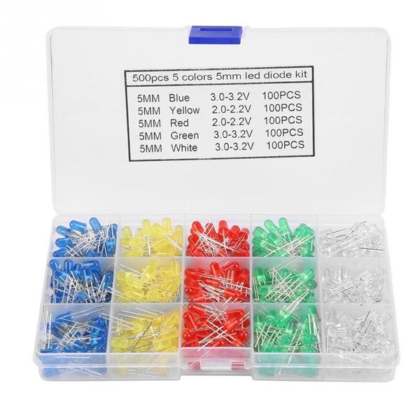 

500pcs 5mm led light red yellow blue green white assortment diodes kit modules