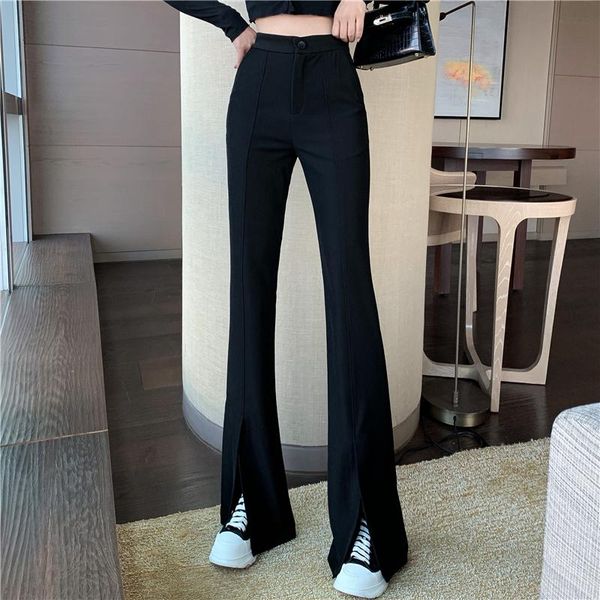 

age season hang down feeling is kind of casual pants split thick micro flared trousers mop the floor women's & capris, Black;white