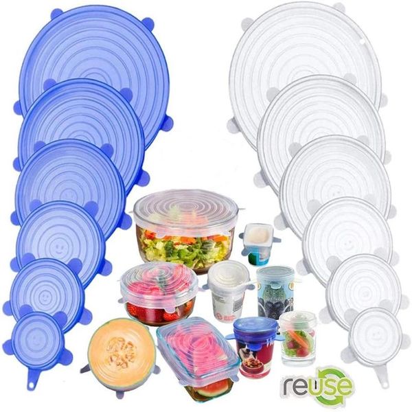 

kitchen storage & organization 6pcs/set silicone food grade fresh keeping lids reusable airtight cover seal bowl stretchy wrap cookware