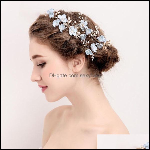 Haarspangen, Haarspangen, 4 Stück, blaue Blumen-Clips, Damen-Perlennadeln, Abschlussball, Braut, Hochzeit, Accessoires, Blätter, Schmuck, handgefertigter Kopfschmuck, Drop-Lieferung