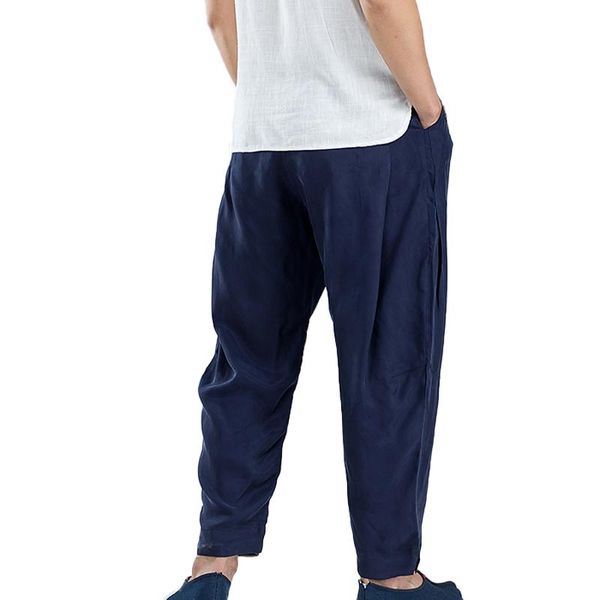 

men's pants selling simple chinese style copper ammonia silk comfortable trousers suitable for work and home, Black