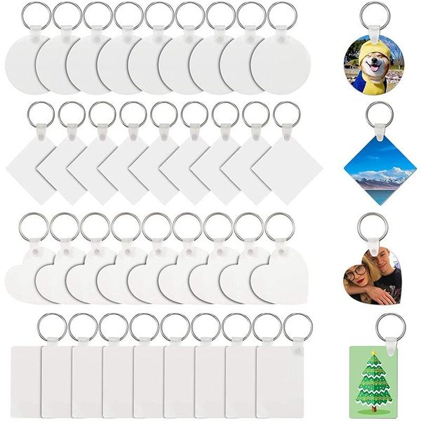 

sublimation blanks keychains, 40 pieces heat transfer keychain diy mdf blank keychains double-side printed hooks & rails