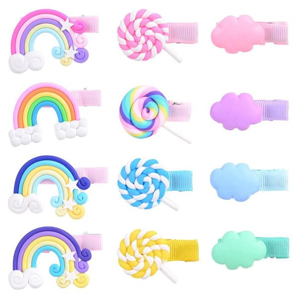 

baby girls barrettes lollipop cloud shape rainbow clips hairpins infant colorful hairgrips children wrapped safety bb clip kids hair accesso, Slivery;white