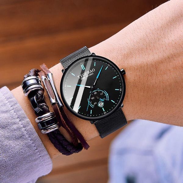 

wristwatches swiss full automatic movement watch for men's students, korean waterproof luminous calendar, ultra thin non mechanical mod, Slivery;brown