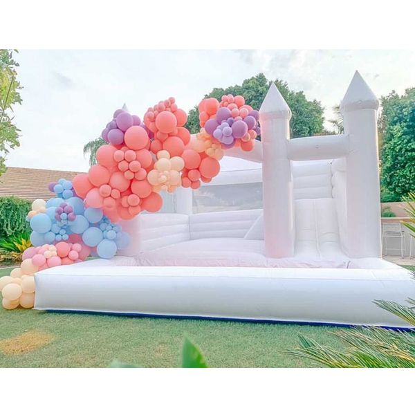 3 em 1 White Inflable Bounce House PVC Commercial Bouncy Castle Jumper Bouncer Jumping Combo com Ball Pit e Slide para Fotos Shoting Kids Party Ideas