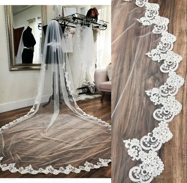 

bridal veils 2021 selling wedding veil one layer lace applique cathedral length tulle accessories, Black