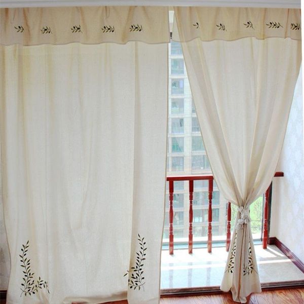 

upscale cotton linen curtains with valance for living room bedroom pastoral finish curtain embroidery leaves window drapes &