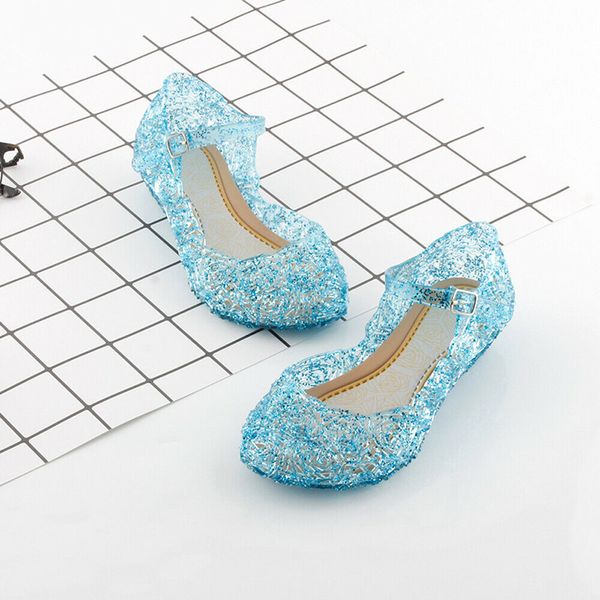 

new kids girls crystal jelly sandals princess blue cosplay party dance shoes, Black;red