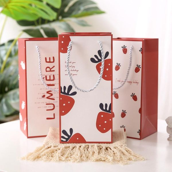 

gift wrap 500pcs/lot cute little strawberry rectangular tote bag eco-friendly coated paper with customized logo printed