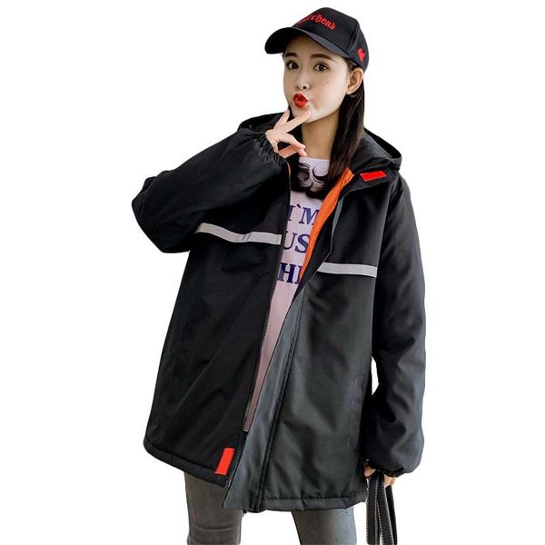 

women's trench coats winter women thick cotton jacket coat hooded tooling men parkas korean oversize bf loose harajuku female, Tan;black