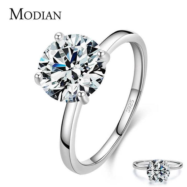 

100% real 925 sterling silver classic clear 3ct cz finger rings for women wedding statement fine female fashion jewelry 210707, Slivery;golden