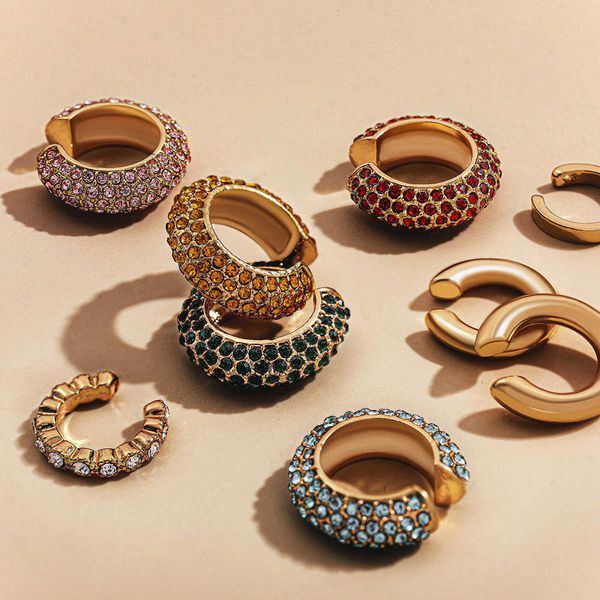 

ear bohemian crystal manchet ring for women multi-color c-shape no puncture little ring bridal wedding clip jewelry, Golden