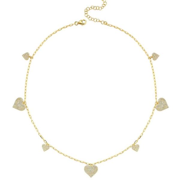 

fashion gold silver color mini cz paved heart charm pendant choker short necklaces for women girl party wedding jewelry gift chains