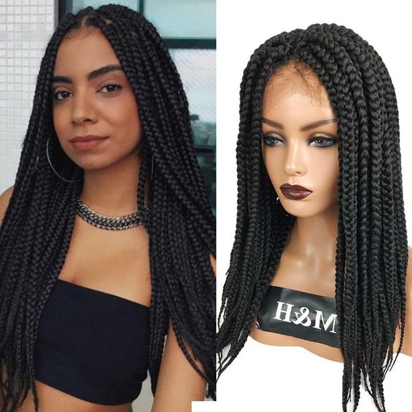 

synthetic wigs 26 inch braided straight box braids cosplay wig twist hair for afro black women daily wear
