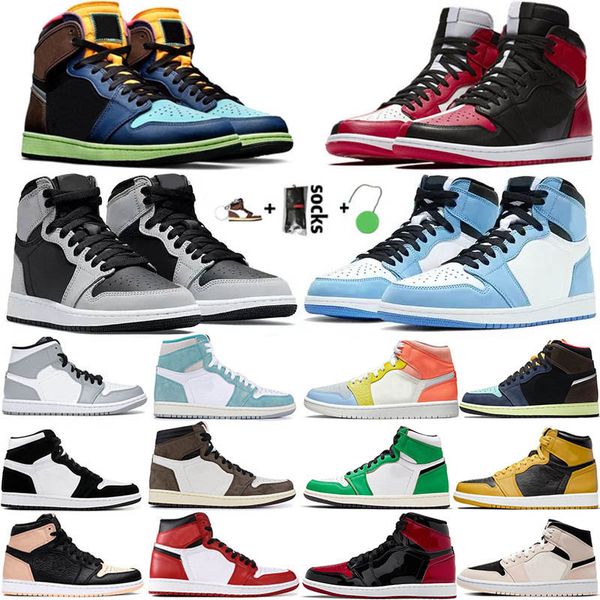 

2022 jumpman 1 og 1s mens basketball shoes heritage bordeaux bred patent hyper royal university blue obsidian unc twist dark mocha women