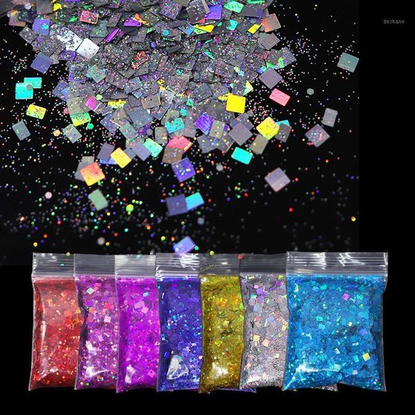 

10g/bag holographic laser nail glitter powder sparkly square size mixed sequin dust art deco accessories1, Silver;gold