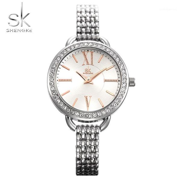 

wristwatches shengke silver gold quartz watch for women dresses 2021 sk luxury crystal ladies watches gift relogio feminino montre femme, Slivery;brown